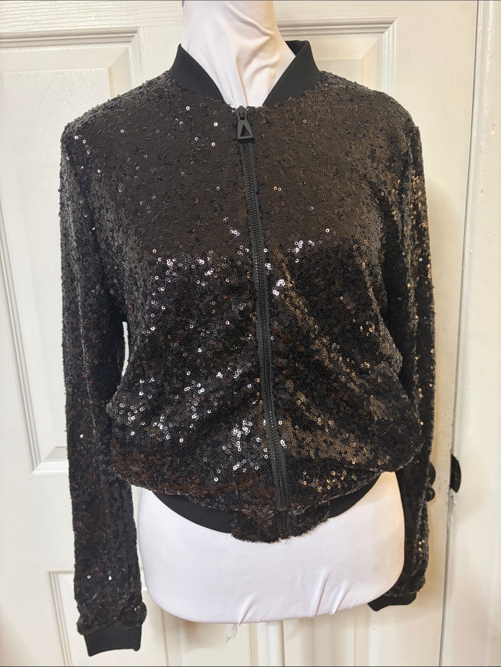 Eleven Paris Black Sequin Bomber Jacket